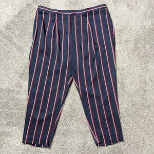 LAUREN RALPH LAUREN Navy Blue Stripe Satin Crop Front Zipper Pants; Size 16